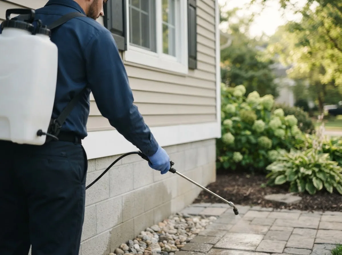 Pest control technician inspecting a home in Chest Springs, PA